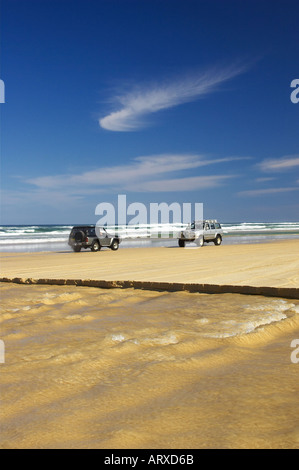 Four Wheel Drives at Eli Creek Seventy Five Mile Beach K'gari / Fraser Island Queensland Australia Stock Photo