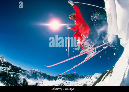 Skiing at Solitude Ski Area in the Wasatch Mountains of Utah near Salt Lake City Stock Photo