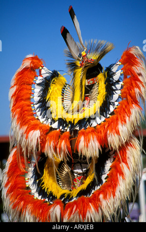 American Indian Native American fancy dancer at Crow Fair Powwow Crow Agency Montana USA Stock Photo