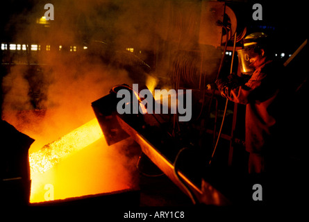 making steel in Tata Corus Llanwern steel works in Wales Stock Photo