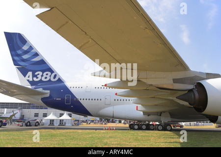 Airbus A380 wing and rear from Starboard side Stock Photo