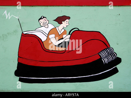 Refurbished bumper car painting from the Palace Amusements building at the closed amusement park in Asbury Park New Jersey Stock Photo