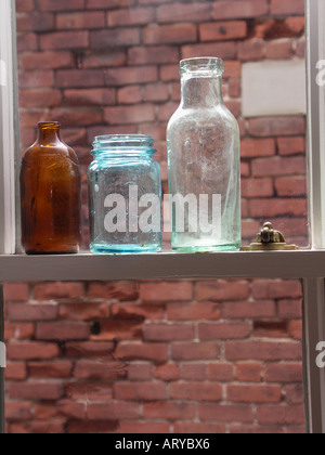 Old Jars in Window Stock Photo