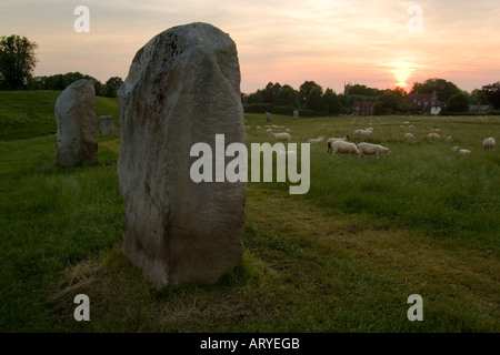 Setting sun on the sarson stones of Avebury Wiltshire England 2006 Stock Photo