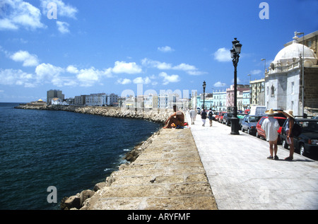 Promenade ,seafront of Cadiz city overlooking the Atlantic Ocean.Spain Stock Photo