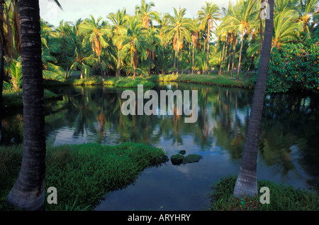 Historic fishpond at Leleiwi Beach Park, part of the Richardson Ocean Center, Keaukaha, east of Hilo Stock Photo