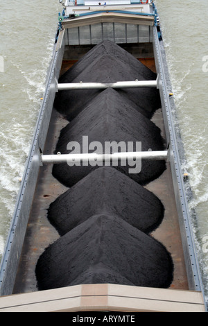 Coal barge on the River Rhine Cologne North Rhine Westphalia Germany Stock Photo