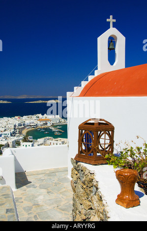 Churches and chapels in Hora or Mykonos town on the Greek Island of Mykonos Greece Stock Photo