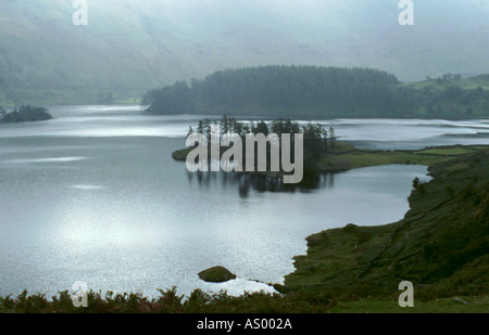 View over Haweswater reservoir towards The Rigg on a misty day, Lake District National Park, Cumbria, England, UK. Stock Photo