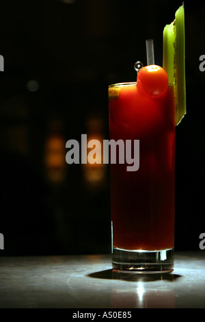 Bloody Mary Cocktail on a zinc bar top Stock Photo