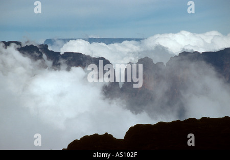 Top of Mount Roraima Mount Kukenan can be seen in the distance Venezuela Stock Photo