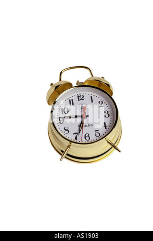Classic vintage Alarm clock silhouetted on white background Stock Photo