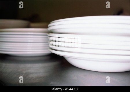 Stack of plates and bowls Stock Photo
