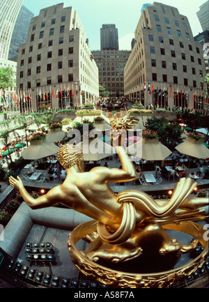 stature of Prometheus at Rockefeller Center in New York City USA Stock Photo