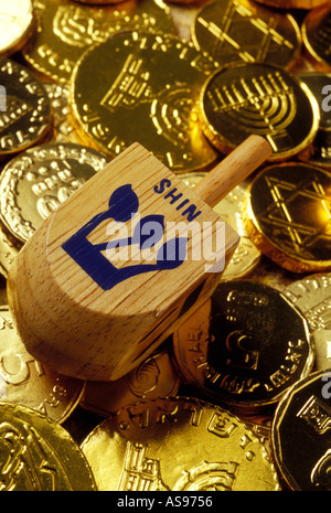 Hanukkah top and coins Stock Photo