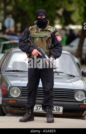 Bosnian Serb Special Forces Police Officer During a Raid Against the Eastern European Mafia Stock Photo