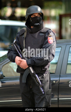 Bosnian Serb Special Forces Police Officer During a Raid Against the Eastern European Mafia Stock Photo
