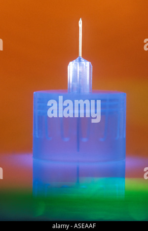 short needle syringe tip for diabetics and other self administered medicines Stock Photo
