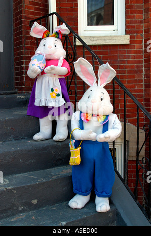 Easter Bunnies on Stairs Stock Photo
