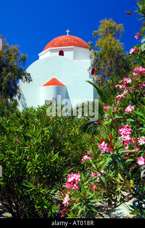 Churches and chapels in Hora or Mykonos town on the Greek Island of Mykonos Greece Stock Photo