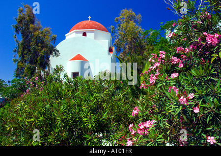 Churches and chapels in Hora or Mykonos town on the Greek Island of Mykonos Greece Stock Photo