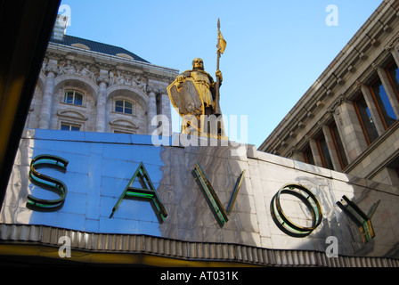 Savoy Hotel entrance sign, The Strand, City of Westminster, Greater London, England, United Kingdom Stock Photo