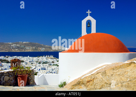 Churches and chapels in Hora or Mykonos town on the Greek Island of Mykonos Greece Stock Photo