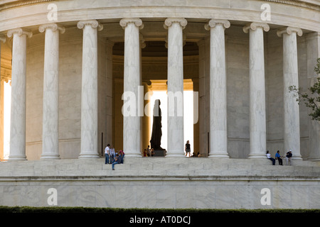 The Thomas Jefferson Memorial in Washington DC D.C. with statue and people visiting. Stock Photo