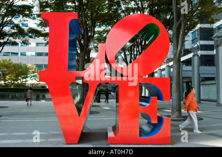 Modern art installation by Robert Indiana with word LOVE in Shinjuku Tokyo Japan Stock Photo