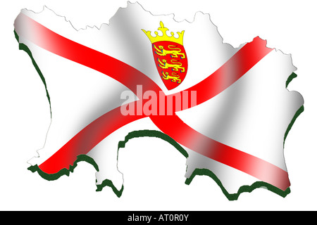 Outline map and flag of Jersey Stock Photo