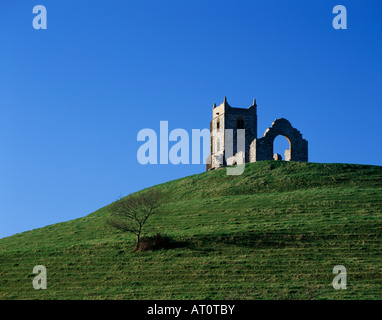 The ruin of St Michaels church on the top of Burrow Mump at Burrowbridge, Somerset, England. Stock Photo