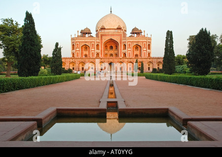 Horizontal wide angle of Humayun's Tomb glowing in the evening sun. Stock Photo