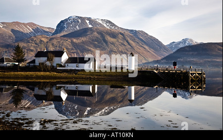 Ben Nevis and the Caledonian Canal sea lock office at Corpach near Fort William, Lochaber, Scotland. Stock Photo