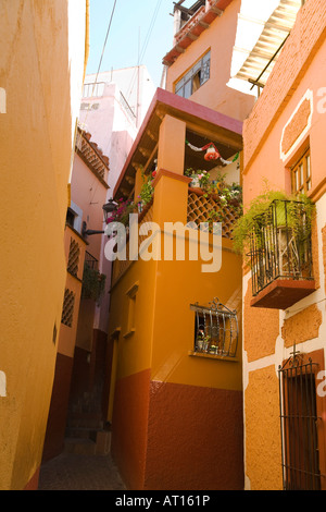 MEXICO Guanajuato Callejon del Beso famous and popular narrow alley residents can lean from balconies and kiss across street Stock Photo
