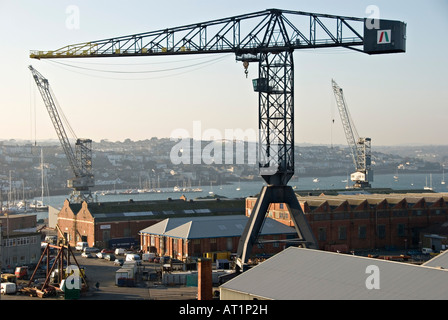 Falmouth Docks, Cornwall, UK. Dockyard cranes Stock Photo