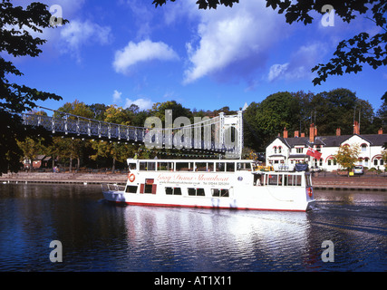 Lady Diana Tourboat Passing Beneath Queens Park Bridge on River Dee, Chester, Cheshire, England, UK Stock Photo