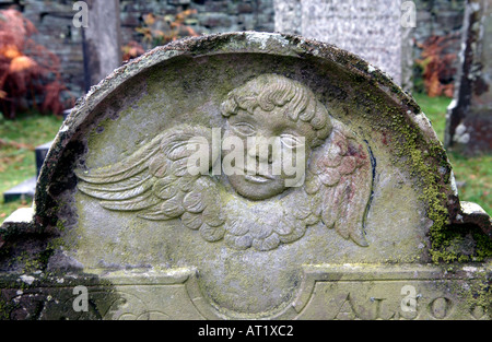 Detail of gravestone at Welsh Bethesda Chapel Brechfa near Brecon Powys Wales UK GB dated 1802 Stock Photo