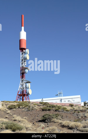 Television transmission aerial and microwave links at Izana on mount Teide Tenerife Canary islands Spain Stock Photo