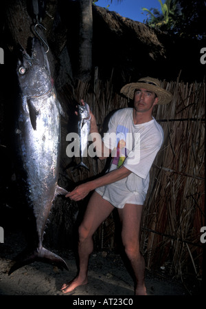 Giant dogfish tuna being weighed on  scales Tanzania Stock Photo