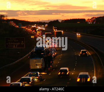 Motorway traffic jam Junction 44 M6 A74 Carlisle Cumbria England Stock ...