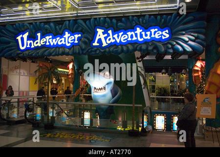 The illuminated entrance to Underwater Adventures in The Mall of America. Bloomington Minnesota MN USA Stock Photo