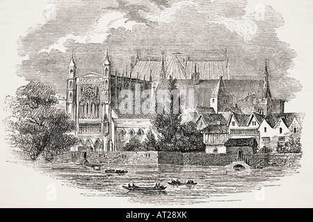 Houses of Parliament, London, England. View from the river in the time of John Hampden Stock Photo
