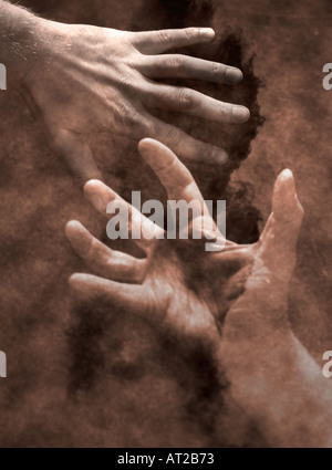 Hands two hands collage with clouds and patterns God Stock Photo