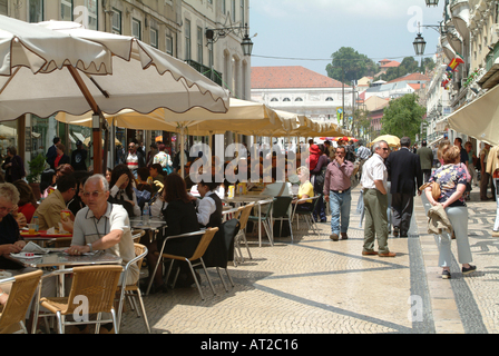 Busy Outdoor Street Cafe in Rua Augusta Baixa District Lisbon Portugal Stock Photo
