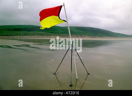 Warning flag on surfing beach in North Devon England Stock Photo