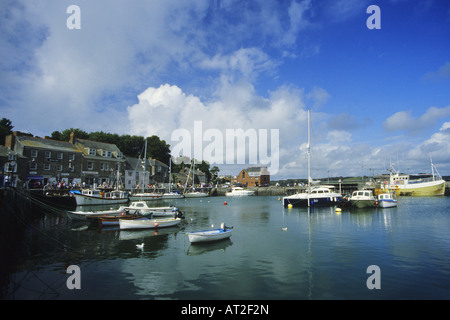 Padstow Harbour harbor with boats on water on sunny summers day North Cornwall Southwest England UK United kingdom GB Stock Photo