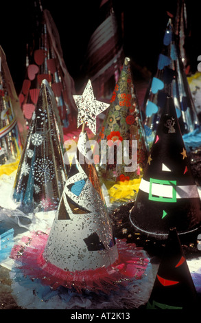 Party hats are displayed for sale during the annual Radish Festival in Oaxaca Mexico Stock Photo