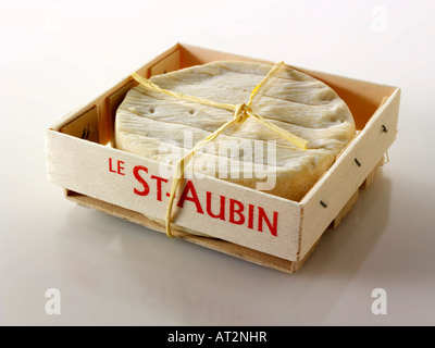 St Aubin soft French cheese on a white background Stock Photo