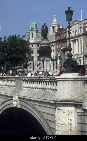 View of O'Connell Street Dublin Southern Ireland from O'Connell bridge over Liffey River Stock Photo