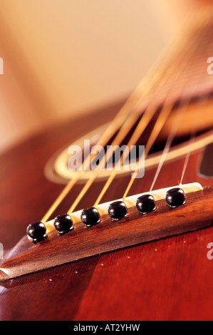 Musical instrument acoustic guitar close up in perspective Stock Photo